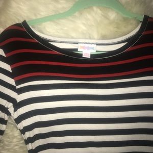 EUC LuLaRoe julia XXS Black, white & red stripes